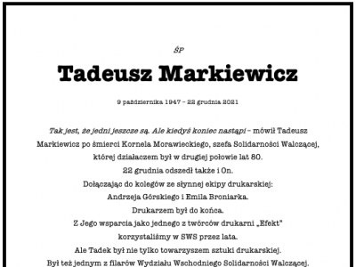 Nekrolog Tadeusza Markiewicza