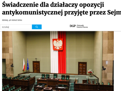 Świadczenie dla działaczy opozycji antykomunistycznej przyjęte przez Sejm 