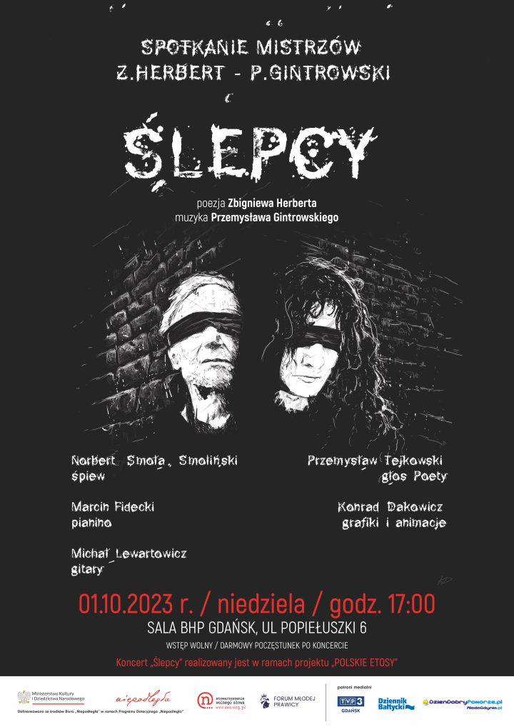 ZAPROSZENIE – Gdańsk, niedziela 1 października 17.00. Sala BHP Stoczni Gdańskiej. Koncert „Ślepcy – Mój Gintrowski” Norbert Smoła Smoliński