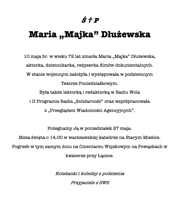 Pogrzeb Majki Dłużewskiej