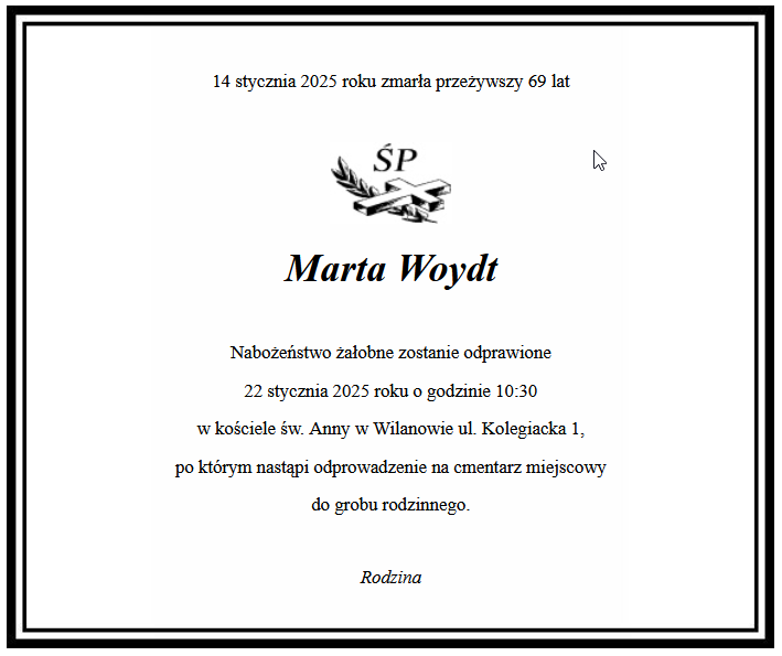 Śp. Marta Woydt – Pogrzeb